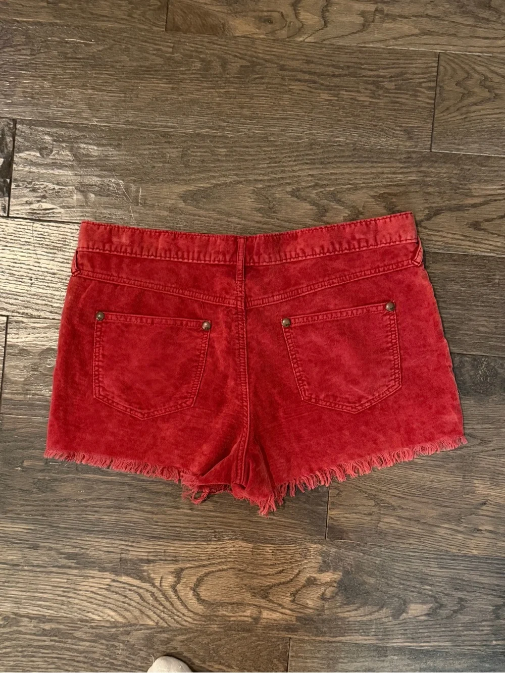 Free People Red Frayed Hem Shorts